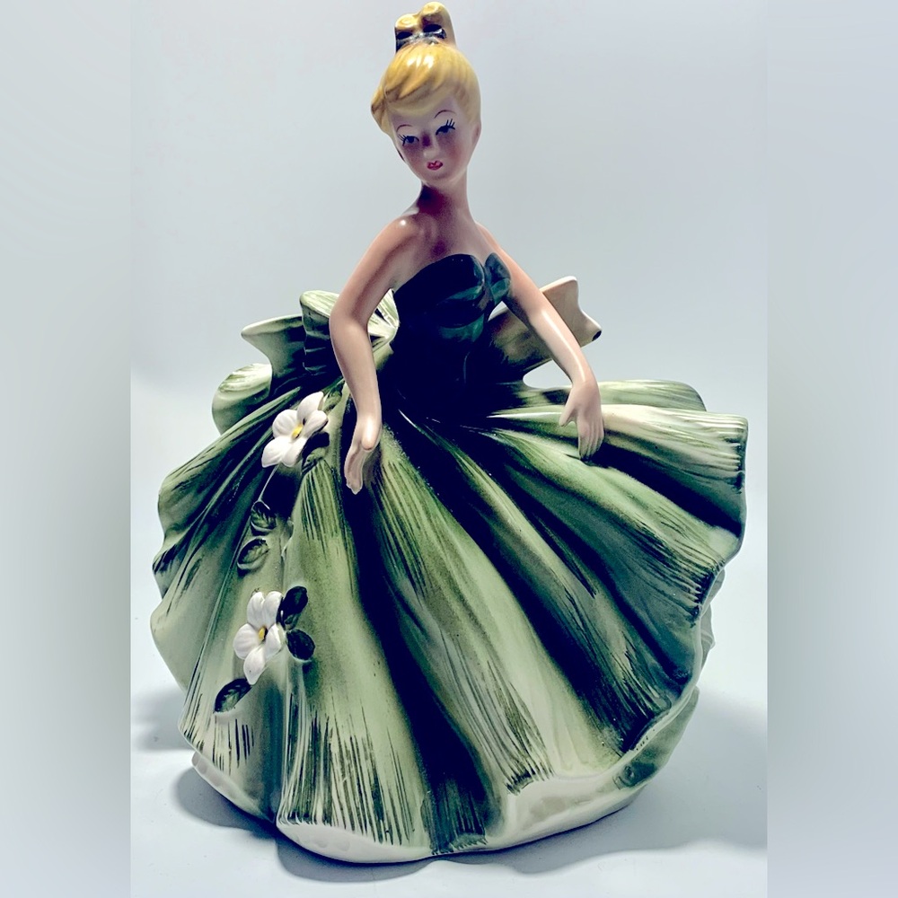 Vintage Lefton Dancing Girl Ballroom Gown Planter Vase Figurine 1950's #2908